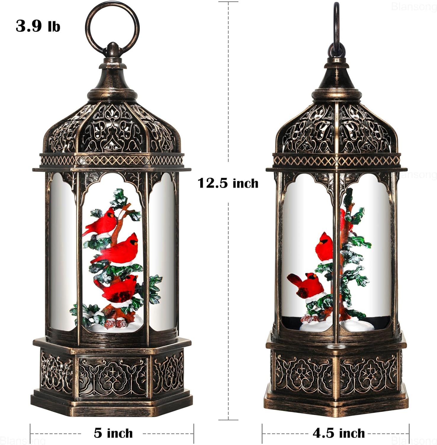 Cardinal Snow Globe Christmas Decorations Gifts Auto Snowfall Glitter Music Collection Cardinal Decor with 6H Timer USB/Battery Powered 12.5 inch